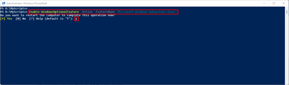 Enable the WSL feature using PowerShell The manual method